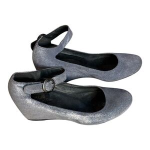 Sundance Moonlight Gray Shimmer Ballet Mary Jane Italian Made Wedges size 38